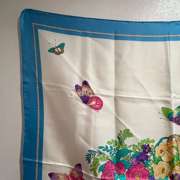 Dior Silk Scarf with Pink and Green Butterfly Design - Picture 9 of 14